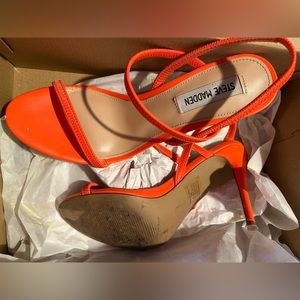 Neon orange strappy heels
